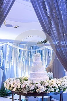 Beautiful wedding cake at wedding reception