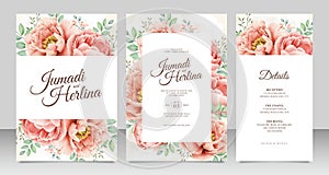 Beautiful  wedding card template with beautiful peony aquarel