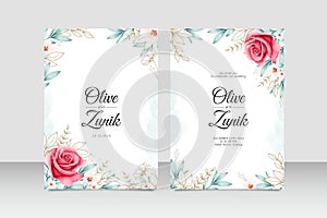 Beautiful wedding card template with handrawn and watercolor floral photo