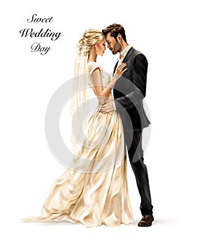 Beautiful wedding couple. Bride and groom. Wedding illustration