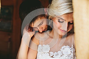 Beautiful wedding couple in doorway