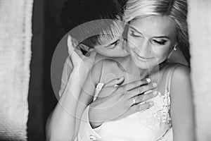 Beautiful wedding couple in doorway