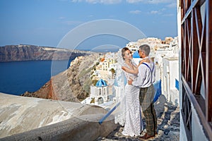 Beautiful wedding couple e on Santorini island