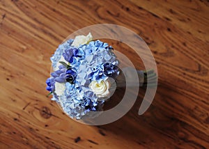 Beautiful wedding flowers bouquet and wedding rings