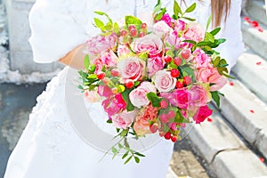 Beautiful wedding flowers, bridal bouquet, two people come together in marriage, a symbol of love.