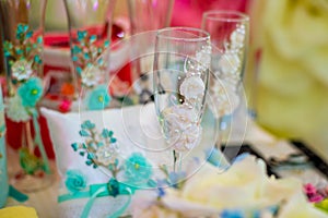 Beautiful wedding glasses are on the table. wedding Accessories