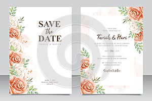 Beautiful wedding invitation card set with flowers and leaves watercolor