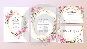 Beautiful wedding invitation cards template of watercolor flowers photo