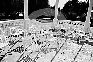 Beautiful wedding set of chairs decoration in the outdoor ceremony