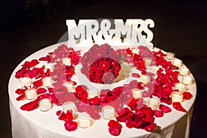 Beautiful wedding table with Mr. & Mrs.