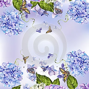 Beautiful wedding watercolor card, invitation with hudrangea flowers
