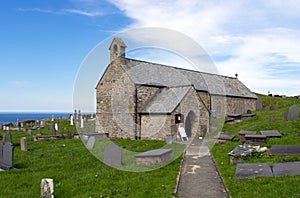 Beautiful Welsh island of Anglesey. Landscape with small chapel of Saint Patrick.