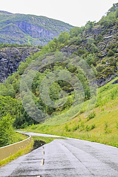 Beautiful wet road the mountains landscape Norway