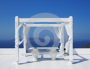 Beautiful wedding tent on Santorini island