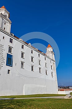Beautiful white building of Bratislava castle on the hill