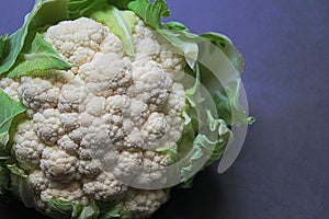 Beautiful white cauliflower, fresh vegetable, natural vitamins, cruciferous plants, one cauliflower