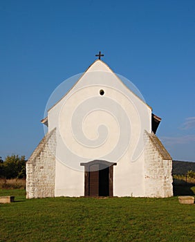 Beautiful white chapel, hungarian village