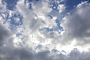 Beautiful white clouds in blue sky. Inspiring and peaceful background and texture. With copy space.