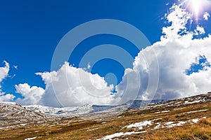 Beautiful white clouds and blue sky over Snowy Mountains, New So