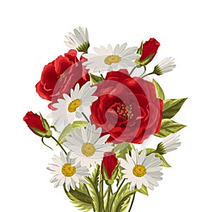 Beautiful white daisies and red roses