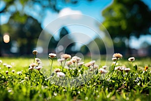 Beautiful white daisy flowers close-up in sunlight in nature