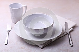 Beautiful white dishes and cutlery