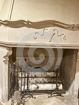 Beautiful white fireplace at Paine Art Center in Oshkosh, Wisconsin