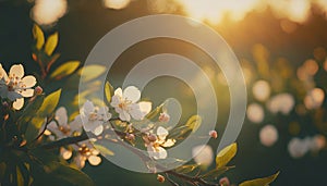 Beautiful white flowers on the branch, spring blossom, nature details