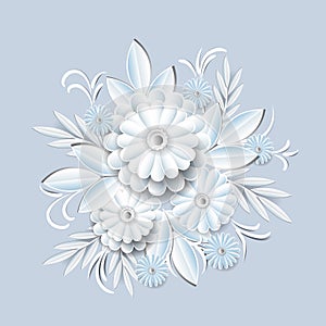 Beautiful White Flowers Isolated On Grey Background Silhouette Floral Decoration Element