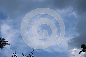 Beautiful white fluffy clouds with blue sky background. Nature weather,