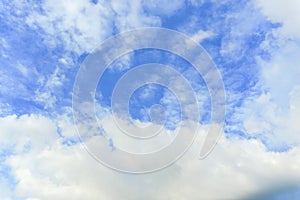 Beautiful white fluffy clouds with blue sky background. Nature weather, the vast cloud blue sky.