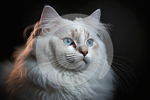 Beautiful White fluffy Ragdoll cat with blue eyes