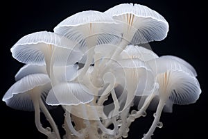 Beautiful white forest mushrooms - Mucidula mucida, Oudemansiella mucida, commonly known as porcelain fungus