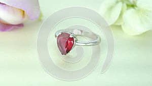 Beautiful White Gold Solitair Red Diamond Ring paved with stones