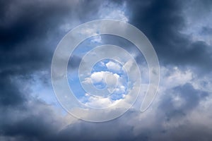 Beautiful white and grey clouds and cloud formations on a deep blue sky