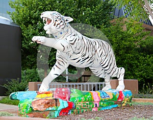 Beautiful White Hand Painted Tiger Statue