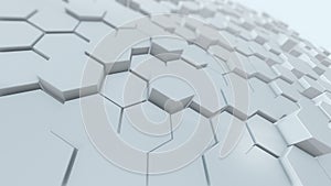 Beautiful White Hexagons on Surface Morphing in Seamless 3d Animation. Abstract Motion Design Background. Computer Generated Proce