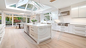 Beautiful white kitchen in new luxury home. Generative Ai