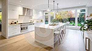 Beautiful white kitchen in new luxury home. Generative Ai