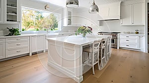 Beautiful white kitchen in new luxury home. Generative Ai