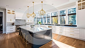 Beautiful white kitchen in new luxury home. Generative Ai