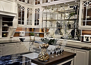 Beautiful white kitchen in new luxury home.