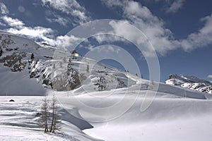 A beautiful white landscape in the high mountains