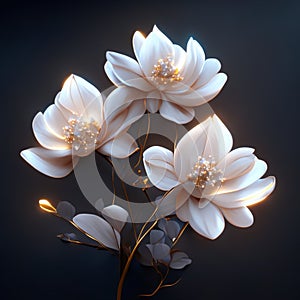 Beautiful white lotus flowers on black background. 3d rendering AI generated