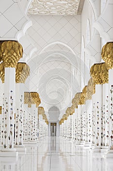 Beautiful white muslim church interior, passageway