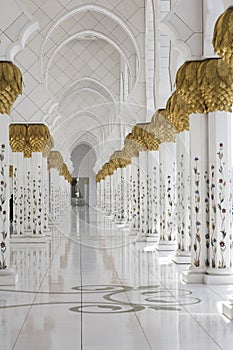 Beautiful white muslim church interior, passageway