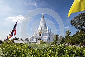 Beautiful white pagoda at Amphawan Temple in Thailand