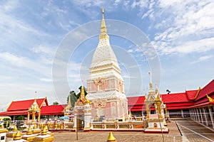 Beautiful white pagoda at Wat Phrathat Renu Nakhon, Nakhon Phanom