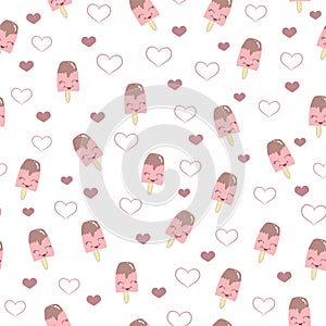 beautiful white pattern with sweet dessert ice cream ice cream and hearts