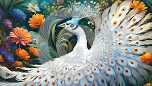 Beautiful white peacock in all its splendor